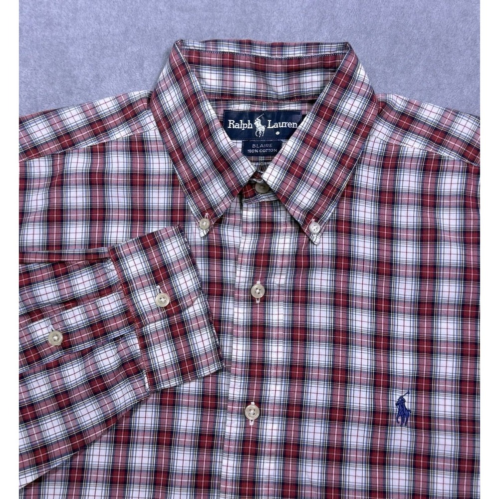 Ralph Lauren Shirt Mens L BLAIRE Red White Plaid Poplin Normcore Dadcore Y2K